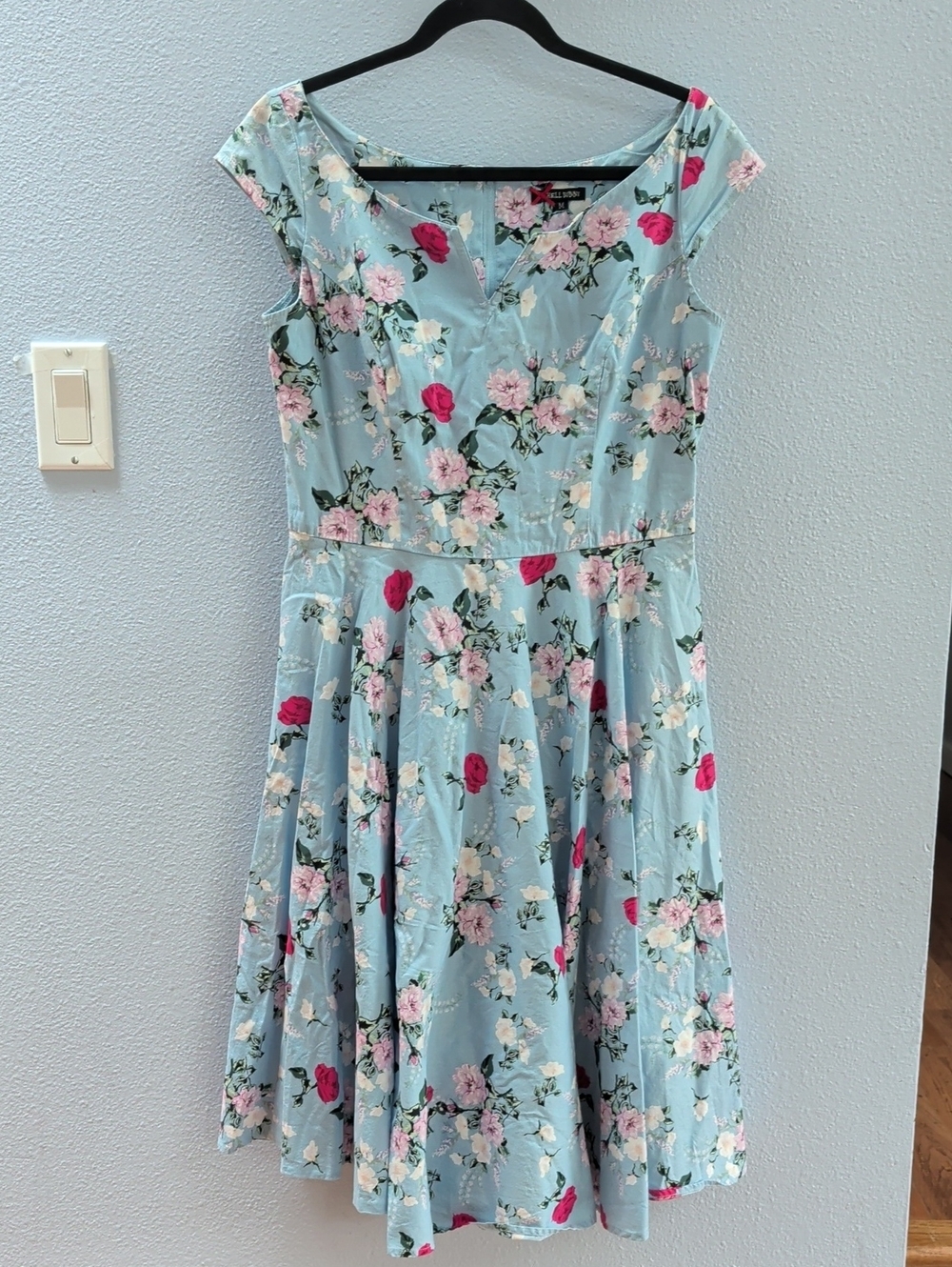 Hell Bunny Belinda Rockability Swing Retro Light Blue Floral Fit-and-Flare Dress